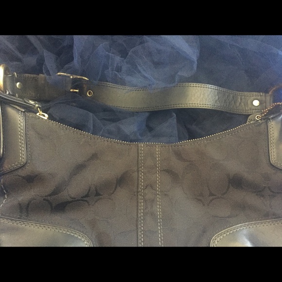 COACH VNTG JACQUARD BLACK FABRIC LEATHER BAGUETTE CRESCENT Bag GORG BOHO RARE - Picture 5 of 5